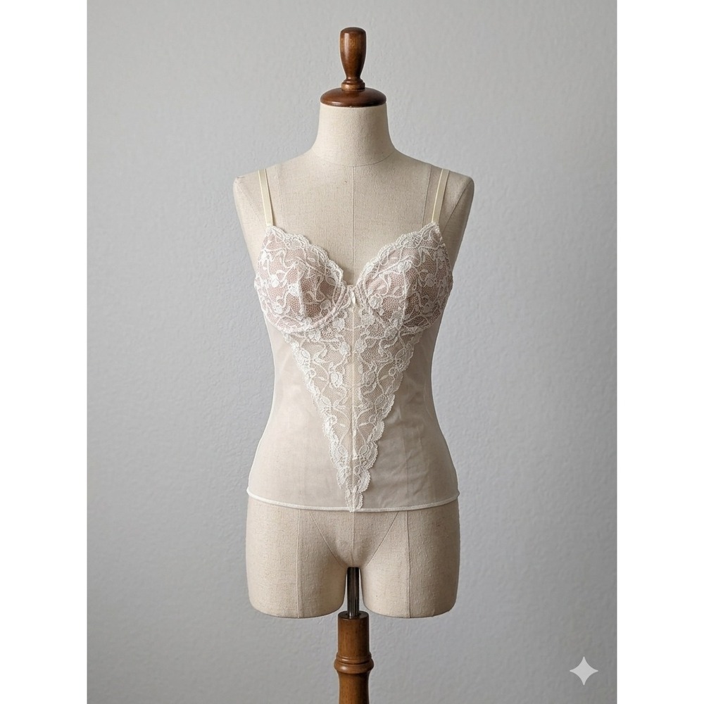 Intimissimi Cream Lace Bustier Top Sheer Mesh Corset Camisole Coquette Dainty